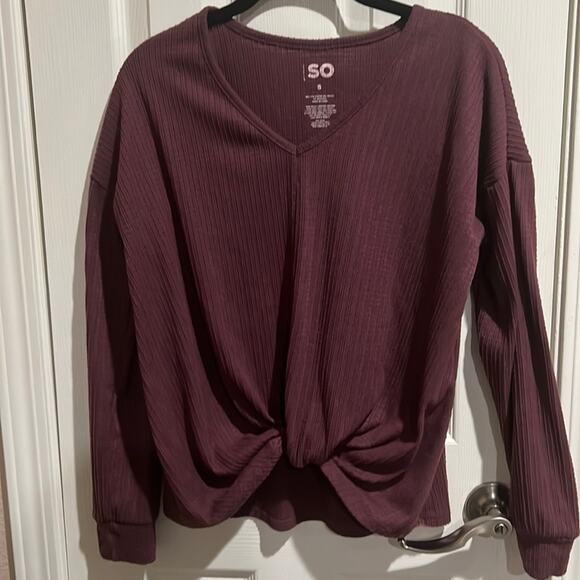 So Tie Front Sweater Sz S pretty dark purple - Picture 2 of 9